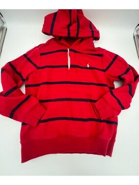 Polo Ralph Lauren Hoodie Boy's Youth M 10-12 Red Striped Pull-Over Sweatshirt
